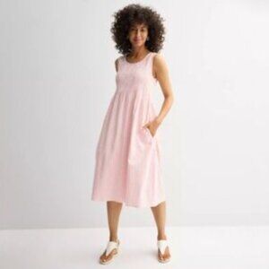 Smocked Bust Croft & Barrow Midi Pink and White Seersucker Dress XXL